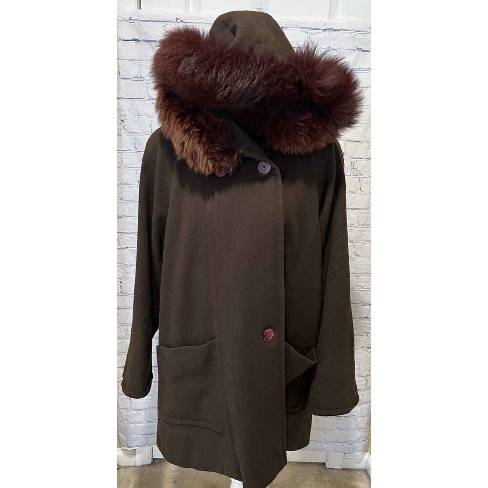 Steve By Searle Vintage Brown Wool Lined Winter Coat With Fur Trim Hood (4) L/XL - Picture 2 of 8